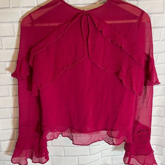Intermix Fuschia Pink Sheer Ruffled Blouse Sz S - Picture 4 of 6